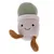 Jouet en peluche pour animaux, forme de pot avec visage souriant brodé, couvercle vert en tissu côtelé, deux pattes marron en tissu doux visibles.