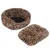 Round pet bed with leopard pattern and removable cushion, brown-black patterned.