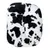 Soft cushion with black and white cowhide pattern, rectangular shape.