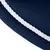 Nahaufnahme eines dunkelblauen Stoffmaterials mit weisser gedrehter Kordel als dekoratives Detail.