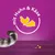 Mit Huhn & Käse. Gelbes Symbol eines Huhns und eines Käsestücks auf violettem Hintergrund.