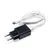Chargeur secteur noir avec câble blanc et connecteur USB-C, fiche européenne à deux broches visible.