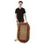 Large, oval scratching board made of wood with several cut-outs and a central scratching area. Held by a person for size reference.