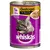 Conservă Whiskas, 1+ Jahre, mit Geflügel in Sauce, imagine cu pisică și bucăți de carne în sos. Text suplimentar: 100% komplett & ausgewogen. Ambalaj mov cu detalii galbene.