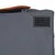 Close-up of a grey fabric product with an orange trim and a black rubber non-slip base detail in the corner.