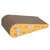 Placă de zgâriat din carton în formă de brânză, design galben, cu motive de șoarece pe laterale.