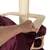 Hand demonstrating how to attach or remove a burgundy fabric cover from a wooden platform on a scratching post structure.