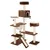 Brown cat tree with multiple levels, cave, hammock, sisal scratching surfaces and padded resting areas.