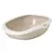 Bac à litière ouvert en plastique beige avec rebord blanc, sans couvercle ni accessoires visibles. Bac à litière ouvert en plastique beige avec rebord blanc, sans couvercle ni accessoires visibles.