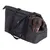 Sac de transport noir en tissu avec anses, poche zippée sur le côté, chien à poils courts marron et noir visible la tête sortie du sac.