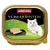 animonda Vom Feinsten KASTRIERTE KATZEN Pute pur, widoczny biały kot i kawałki karmy na czarnym talerzu. Tekst: Pure Turkey, Kalkoen puur, Tacchino puro, Dinde pure.