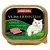 animonda Vom Feinsten ADULT mit Pute + Kaninchen, comida húmeda para gatos adultos con pavo y conejo. Imagen de un gato blanco y porción de alimento en bandeja.