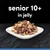 Wet food in jelly for senior 10+ shown on a plate, with text stating 'senior 10+ in jelly'.
