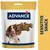 ADVANCE dog treats packaging with bone-shaped snacks marked 'ADVANCE', image of a brown and white dog, text 'SENSITIVE SNACK' on yellow side panel, affinity logo visible. ADVANCE dog treats packaging with bone-shaped snacks marked 'ADVANCE', image of a brown and white dog, text 'SENSITIVE SNACK' on yellow side panel, affinity logo visible.