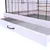Bird cage with pull-out white drawer and metal handle for easy cleaning. Upper grid structure visible.