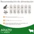 Tabla de recomendación de alimentación para gatos adultos: 2 kg 30–40 g, 3 kg 40–55 g, 4 kg 50–65 g, 5 kg 55–75 g, 6 kg 65–85 g, 7 kg 70–95 g. 87 % proteína animal, sin trigo, sin OGM.
