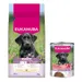 Croquettes Eukanuba Premium Nutrition 12 kg ou 15 kg pour chien + boîtes 3 x 400 g offertes ! - Puppy Large et Giant Breed poulet (15 kg) + Puppy Riche en Bœuf et Citrouille 