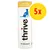 Thrive Katzenleckerlis, 100% echtes Huhn, 0% Nonsense. Verpackung mit gelbem Kreis und rotem Text '5x'. Thrive Katzenleckerlis, 100% echtes Huhn, 0% Nonsense. Verpackung mit gelbem Kreis und rotem Text '5x'.