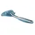 Cat scoop made of blue plastic with white accents, ergonomic handle and slots for easy cleaning.