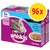 Whiskas 1+ Jahre, 96×100 g kapsičky v omáčce, losos, tuňák, treska, bílá ryba. Text: 100% komplett & ausgewogen. Balení s obrázkem kočky a porcí krmiva.