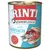 RINTI Kennerfleisch mit Seefisch, getreidefrei. Dåse med billede af fisk, kød og indmad på etiketten. Rødt mærke: Rinti seit 1983 Original.