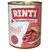 RINTI Kennerfleisch mit Rind, getreidefrei. Blik met afbeelding van rundvlees en orgaanvlees. Tekst in het Duits zichtbaar op het etiket.