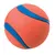 Chuckit! ball in orange with blue stripes, textured surface.
