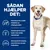 Sådan hjælper det: Sammensat til at støtte fordøjelse og afføringskvalitet, nære huden med synlige forbedringer samt bevare en sund hudbarriere. Hund ved siden af tekst.