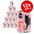 Lot de 12 boîtes Cosma Asia Chicken with Liver in Jelly, 400 g chacune. Texte visible : multi protein pure meat. Illustration de chat et pictogrammes poulet et foie.