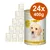 Confezione da 24 lattine da 400 g di cibo umido per cani junior, marchio visibile: DOG, gusto pollame, con zucchine e mela. Etichetta: JUNIOR 1–12 mesi. Confezione da 24 lattine da 400 g di cibo umido per cani junior, marchio visibile: DOG, gusto pollame, con zucchine e mela. Etichetta: JUNIOR 1–12 mesi.