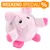 Testo in inglese: WEEKEND SPECIAL! %. Giocattolo per animali a forma di maialino rosa in peluche con zampe e orecchie rosa acceso.