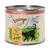 Feringa Classic Meat, Adult, ankka ja vasikka, parsakaali ja voikukka, 200g. Kuvitus mustasta kissasta maalaismaisemassa.