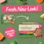 Harringtons pet food packaging update shown with new design, highlighting 'Fresh New Look' and 'Now 90% Meat & Veg'. Includes variety recipes: salmon, chicken, beef, turkey.