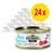 Pack of 24 tins labelled Tuna Temptation, Greenwoods Delight, grain-free recipe, limited ingredients, 75% tuna fillet, 70g each.