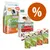 Confezioni di Versele-Laga: Crispy Muesli Guinea Pigs, Complete Crock mela e vari gusti di Crispy Sticks per cavie, con simbolo percentuale che indica offerta o sconto visibile.