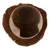 Demi-coque de noix de coco avec ouverture, posée sur sa fibre naturelle, matériau visible : coque et fibres de noix de coco.