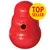 Rødt KONG-legetøj i plast med hul, præget tekst 'KONG' og gul cirkel med rød tekst 'TOP SELLER'. Rødt KONG-legetøj i plast med hul, præget tekst 'KONG' og gul cirkel med rød tekst 'TOP SELLER'.