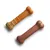 Two bone-shaped chew toys, one tan with textured bumps and grooves, the other brown and smooth with 'NYLABONE' embossed on it, shown side by side.