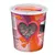 Tub of pet food with heart-shaped window showing chunks inside and label stating 'with animal proteins', 125g net weight.
