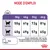 Tableau d’alimentation chat par poids : 3 kg 50 g/40 g, 4 kg 61 g/49 g, 5 kg 72 g/57 g, 6 kg 81 g/65 g (poids idéal/surpoids). Eau recommandée. Énergie : 3481 kcal/kg.