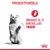 Tekst: PRODUKTFORDELE. Bidrager til at kontrollere tiggeri. Rød cirkel med hvid katteikon. Kat sidder oprejst. Royal Canin krone nederst.