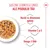 Bol de hrană cu bucăți de carne, alături de indicații: bucăți cu dimensiune optimă, vitamina C și E, Omega-3 DHA. Bol de hrană cu bucăți de carne, alături de indicații: bucăți cu dimensiune optimă, vitamina C și E, Omega-3 DHA.