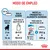 Modo de empleo Royal Canin Puppy: solo sobre, 8+1/2 a 10+1/2 sobres según edad; mezcla, 1 sobre 140 g más 253–325 g croquetas para peso adulto objetivo de 35 kg. Energía: 931 kcal/kg.