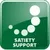 SATIETY SUPPORT – το κείμενο εμφανίζεται σε πράσινο φόντο με λευκούς κύκλους. Το κείμενο είναι στα αγγλικά.