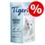 Tigerino Crystals Silicate Litter Classic Sensitive 5L. Text: Light & economical, stops odours before they arise, inhibits bacterial growth, dust-free. Stor röd procent-symbol. Tigerino Crystals Silicate Litter Classic Sensitive 5L. Text: Light & economical, stops odours before they arise, inhibits bacterial growth, dust-free. Stor röd procent-symbol.