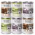 Консервы Wolf of Wilderness, 6 банок по 400 г: Oak Woods, Green Fields, Wild Hills. На упаковке надпись '100% grain-free'. Видны изображения волка и пейзажей.