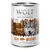 Wolf of Wilderness Oak Woods, 100% grain-free recipe, sanglier frais avec baies sauvages, racines et herbes, 400g. Texte en anglais sur l’étiquette.