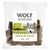 Упаковка лакомства Wolf of Wilderness Green Fields Lamm-Lamb, надпись 100% grain-free recipe, прозрачный пакет с кусочками внутри.