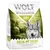 Sac Wolf of Wilderness Soft Green Fields, 1 kg, avec texte visible : with fresh lamb and chicken meat, 100% grain-free recipe. Illustration de loup et paysage vert.