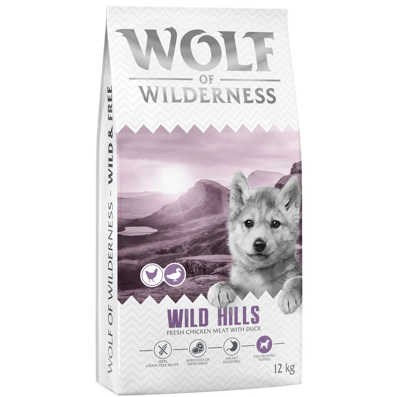 Pato Wolf of Wilderness Junior "Wild Hills" - sin cereales - 2 x 12 kg - Pack Ahorro